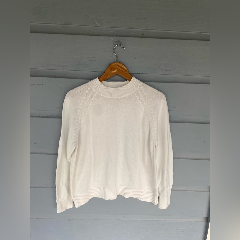 Quince 100% Organic Cotton Mock Neck Sweater in ivory Small